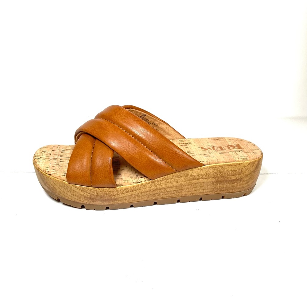 Kork-Ease Faithe Platform Sandals Slides Women’s Cross Strap Brown